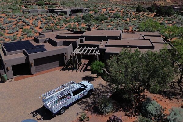 Five Star AC installation at a desert home in St. George, Utah, aerial view